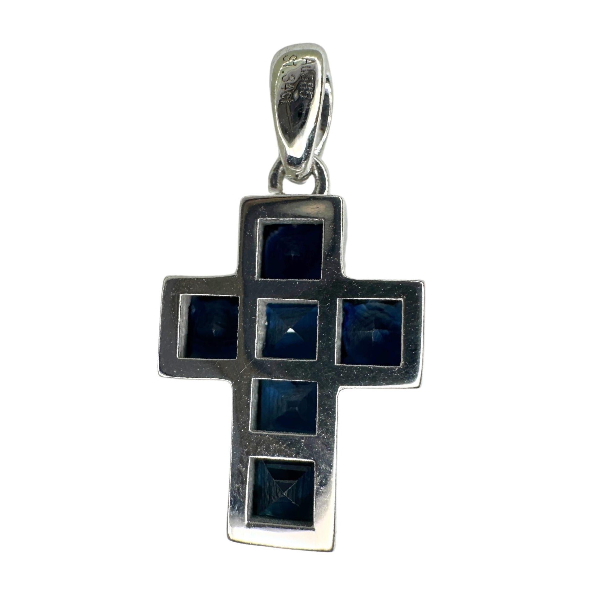 14K White Gold 1.34 Carat Sapphire Cross Pendant