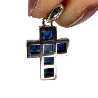 14K White Gold 1.34 Carat Sapphire Cross Pendant