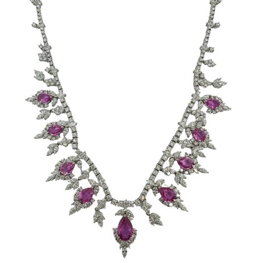 18k Diamond and Pear Shaped Pink Sapphire Necklace