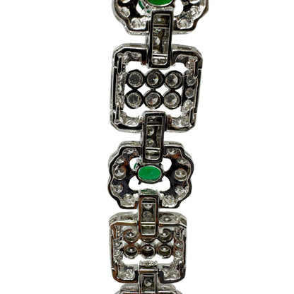 18K White Gold Diamond and Emerald Bracelet