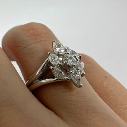 18K White Gold Marquise and Pear Cut Diamond Ring