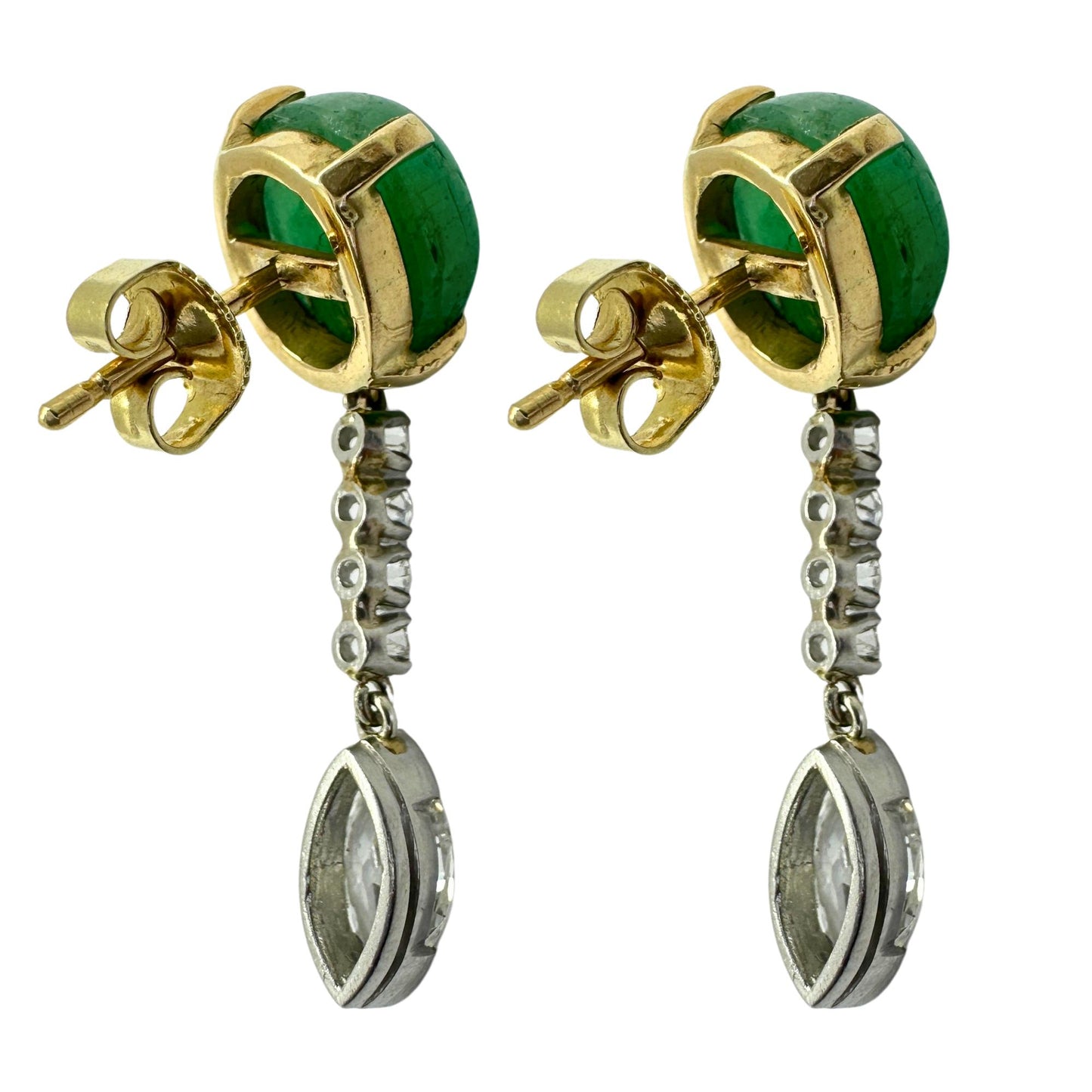 1940's Platinum and 18k Diamond and Cabochon Emerald Earrings