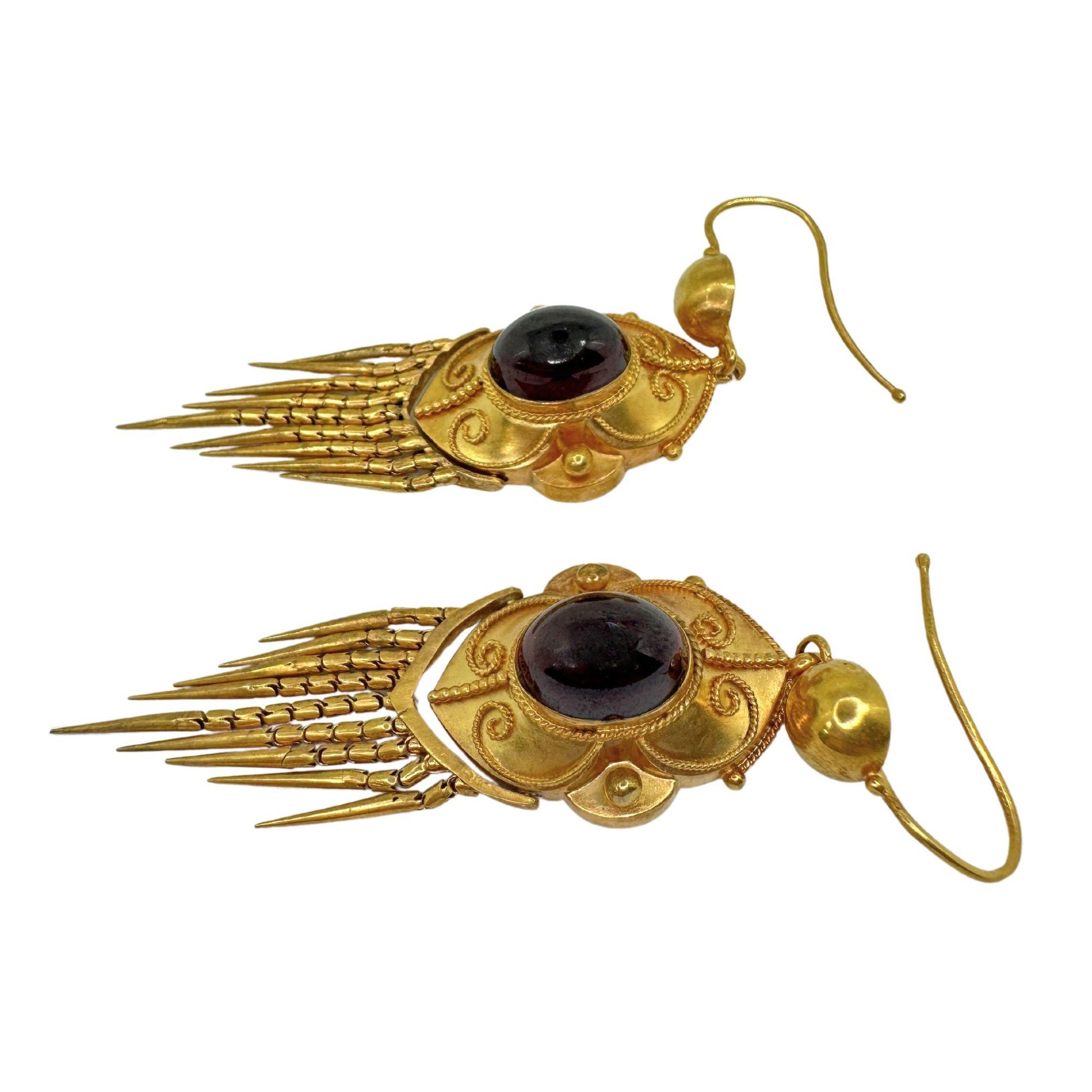 14k Victorian Gold and Garnet Tassel Earrings