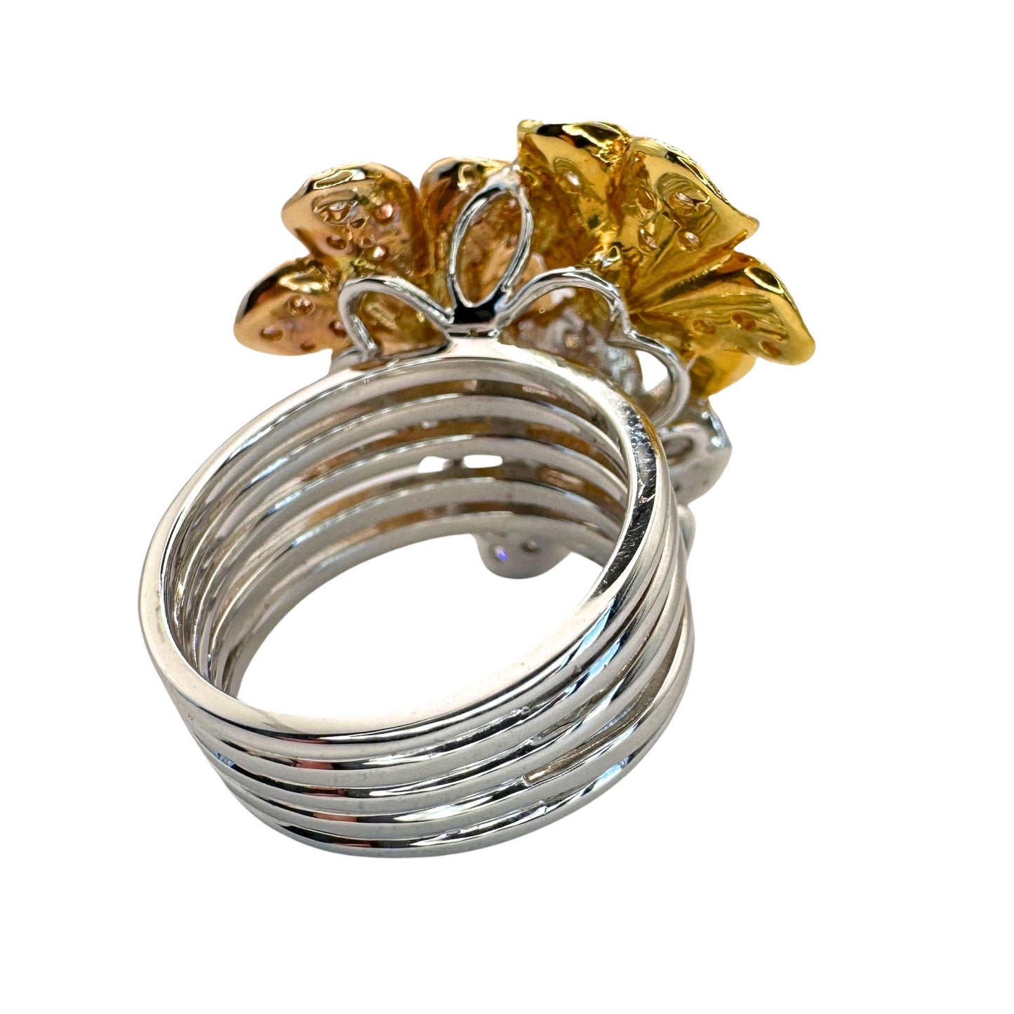 18K Rose, Yellow & White Gold 1.31 Carat Diamond Floral Cocktail Ring - Size 6.5
