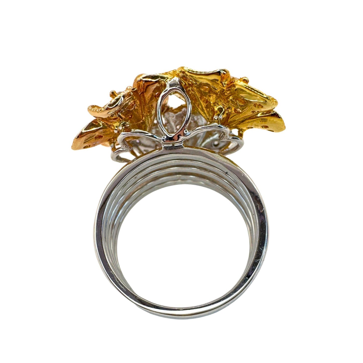18K Rose, Yellow & White Gold 1.31 Carat Diamond Floral Cocktail Ring - Size 6.5