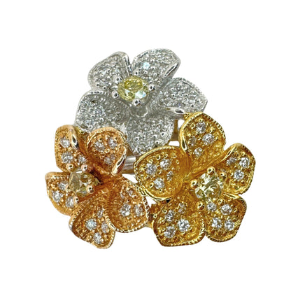 18K Rose, Yellow & White Gold 1.31 Carat Diamond Floral Cocktail Ring - Size 6.5