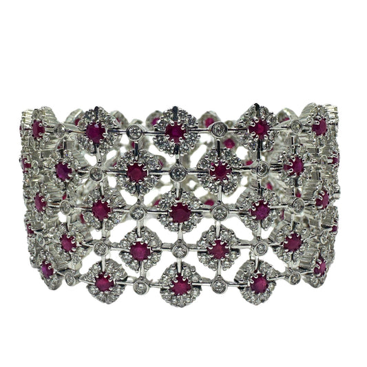 18K White Gold 1.85 Carat Round Cut Ruby and Diamond Bracelet - 7.25 inches