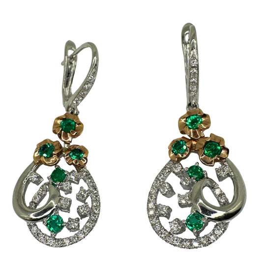 18k Diamond and Emerald Earrings