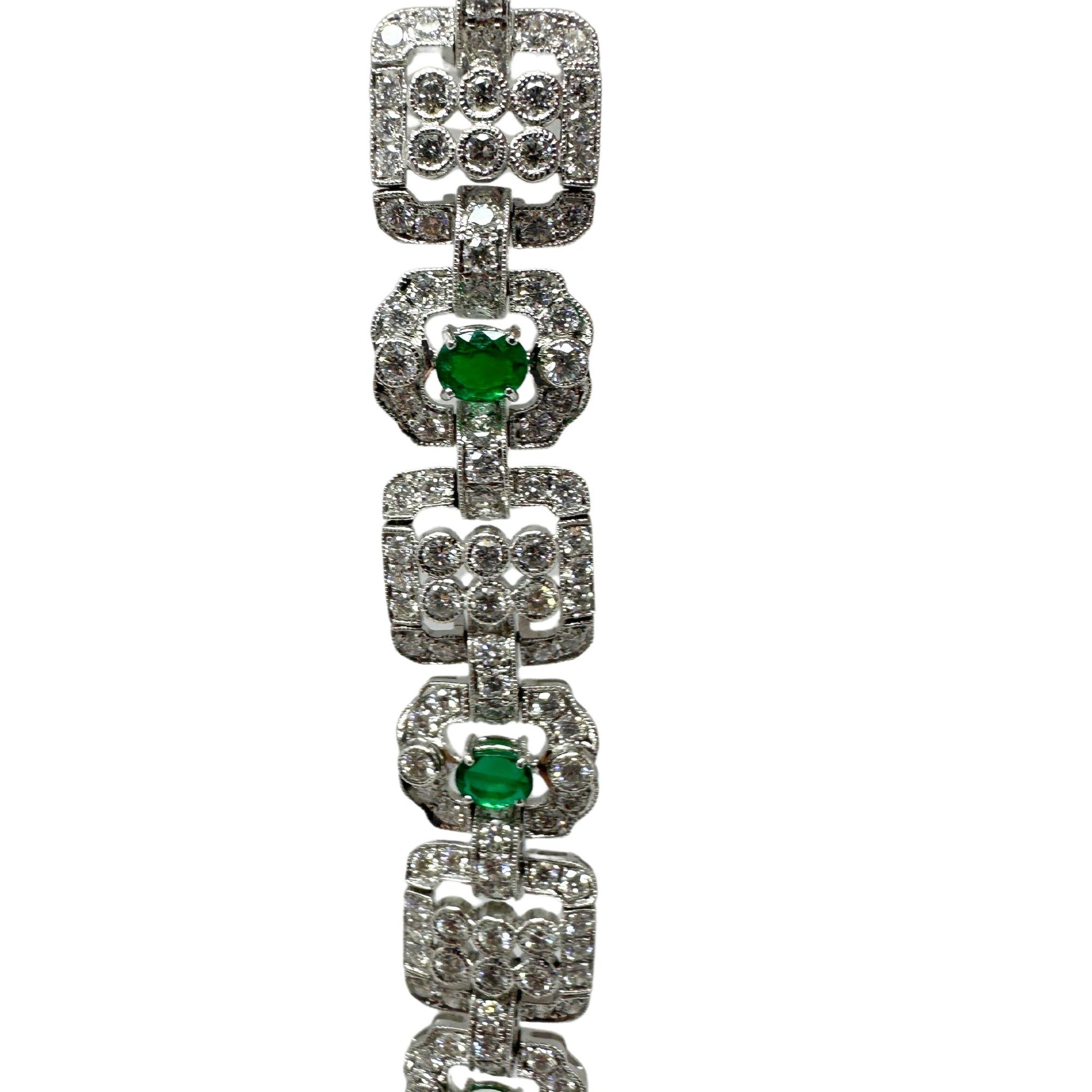 18K White Gold Diamond and Emerald Bracelet