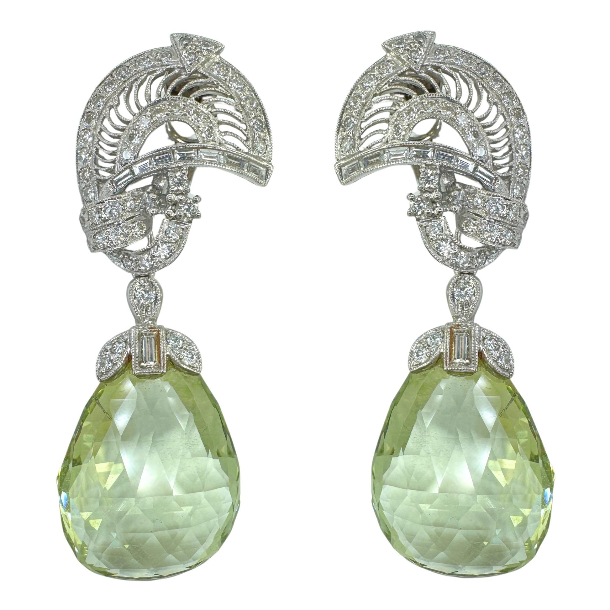 18k Diamond and Green Aqua/Beryl Day and Night Earrings