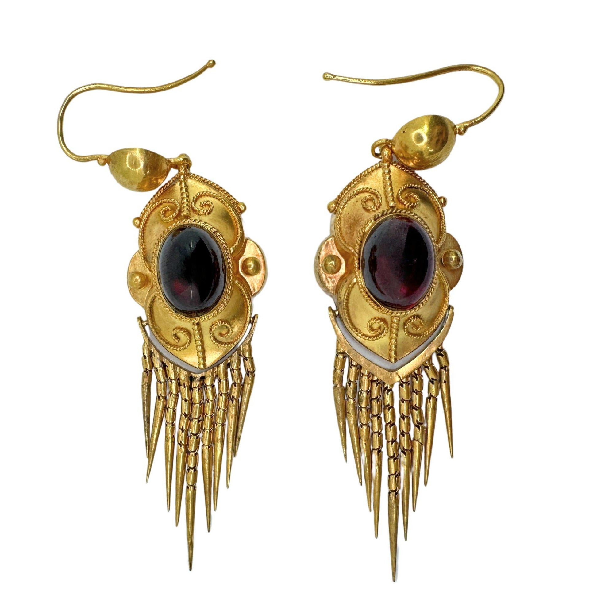 14k Victorian Gold and Garnet Tassel Earrings