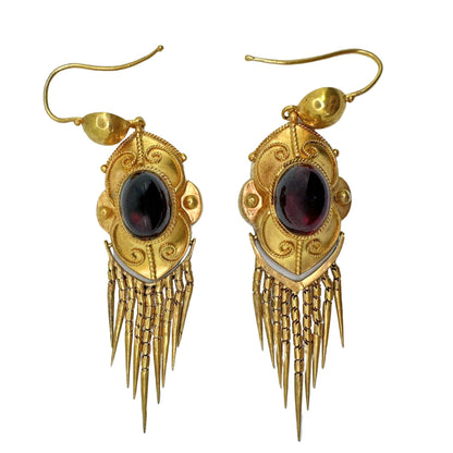 14k Victorian Gold and Garnet Tassel Earrings