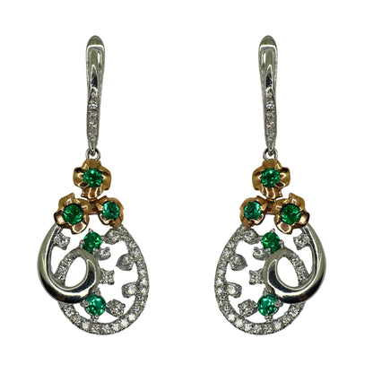 18k Diamond and Emerald Earrings