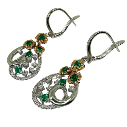 18k Diamond and Emerald Earrings