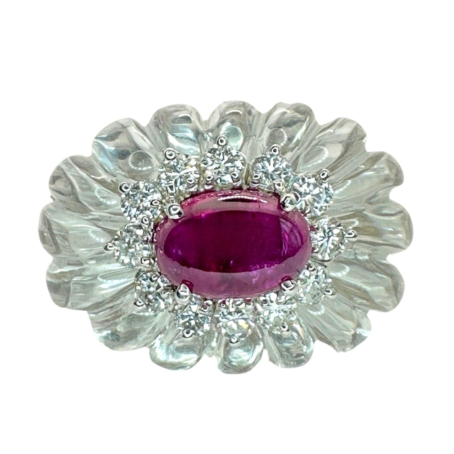 14k 1960's Rock Crystal Diamond and Ruby Ring