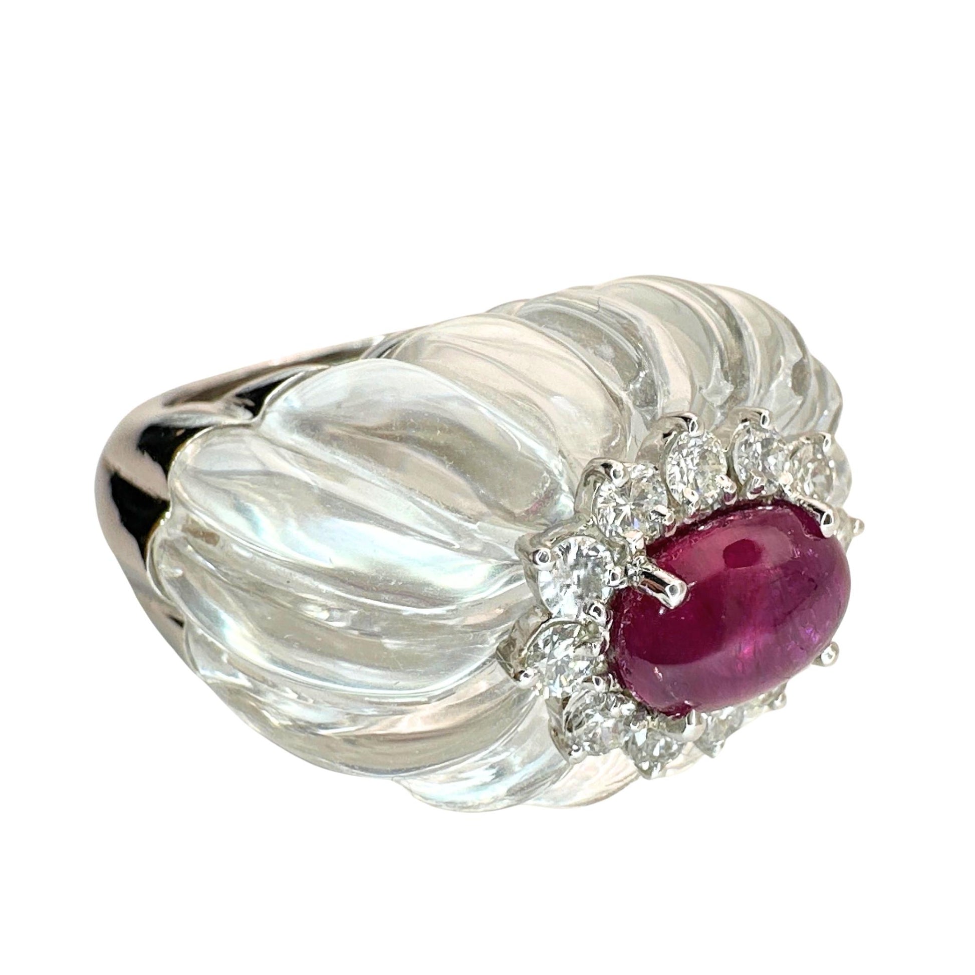 14k 1960's Rock Crystal Diamond and Ruby Ring