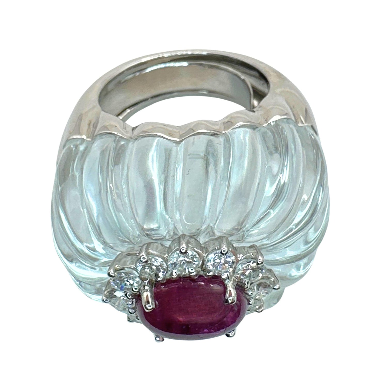 14k 1960's Rock Crystal Diamond and Ruby Ring