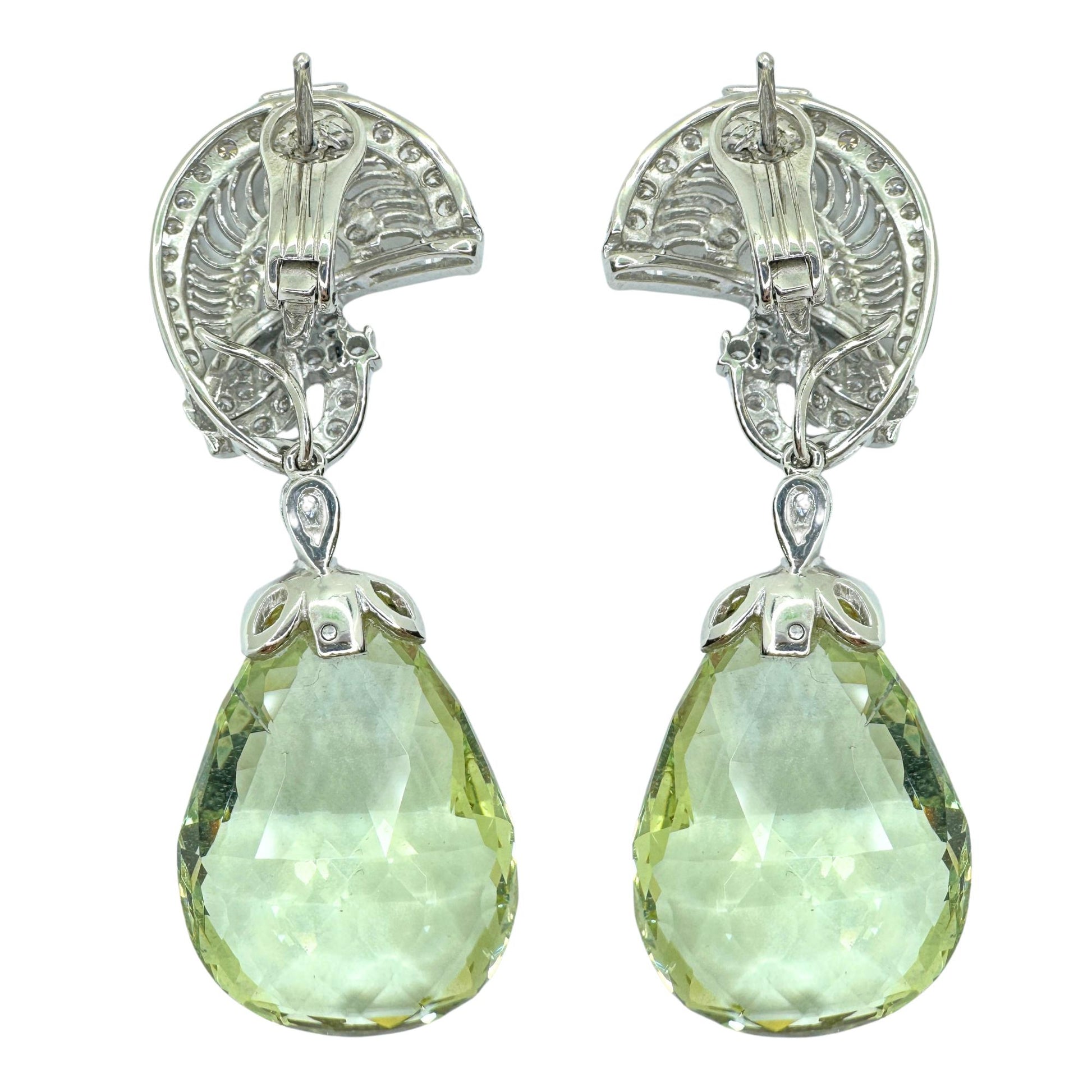 18k Diamond and Green Aqua/Beryl Day and Night Earrings