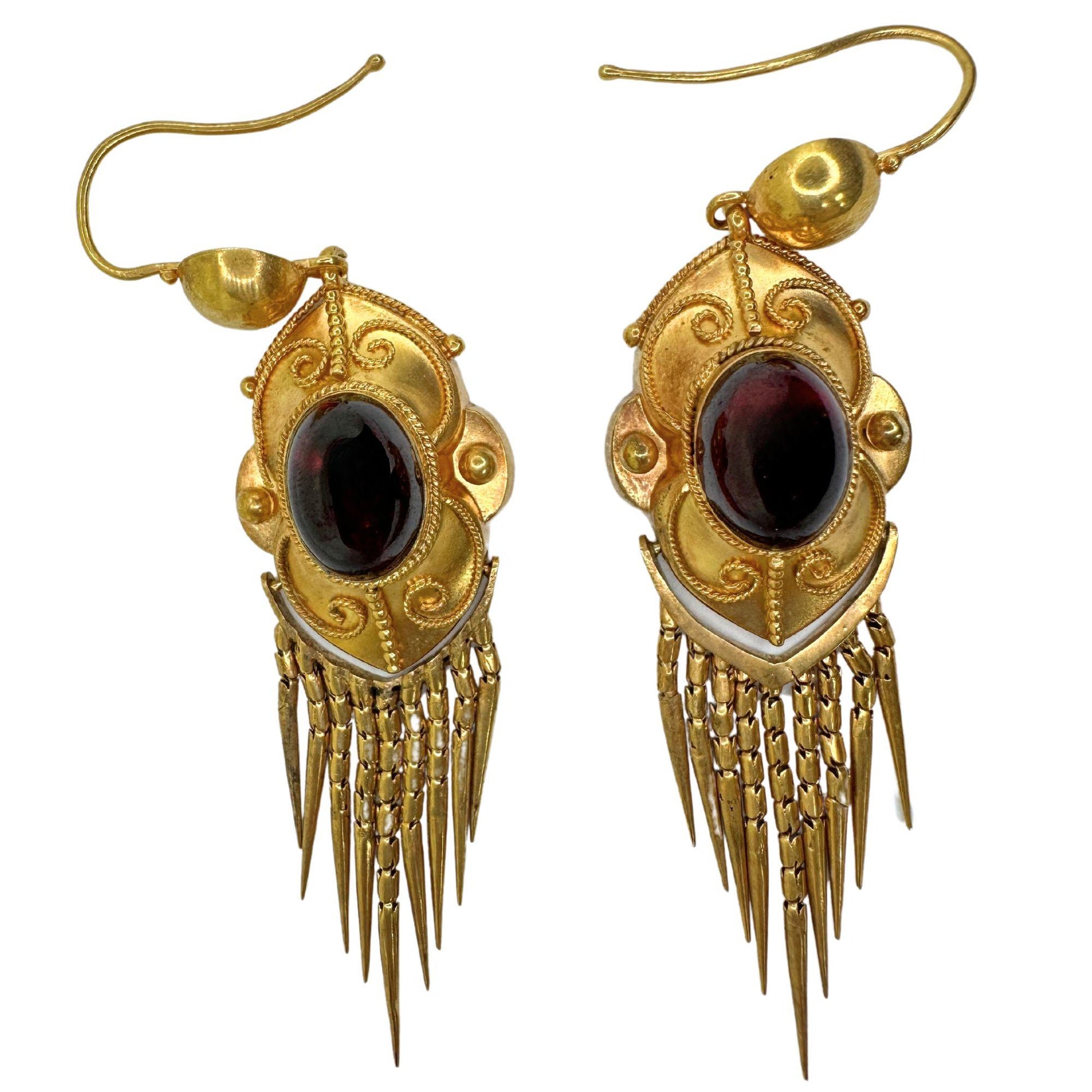 14k Victorian Gold and Garnet Tassel Earrings