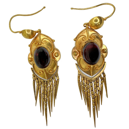 14k Victorian Gold and Garnet Tassel Earrings