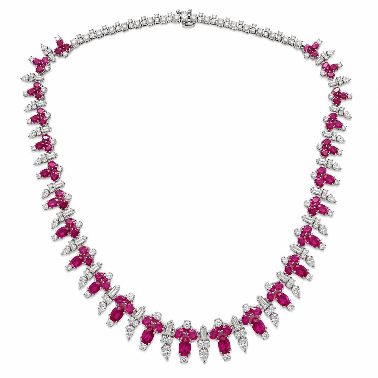 Beautiful 18K White Gold 19.28 Carat Ruby and Diamond Necklace