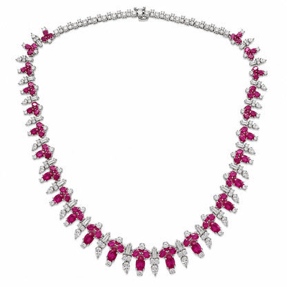 Beautiful 18K White Gold 19.28 Carat Ruby and Diamond Necklace