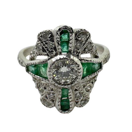 18k Diamond and Emerald Ring