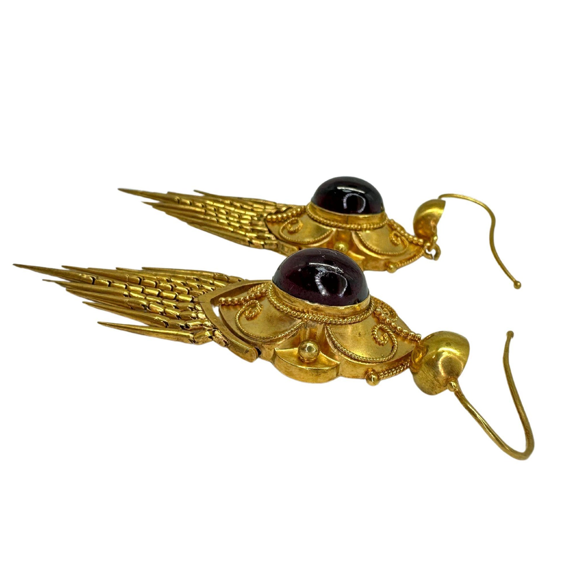 14k Victorian Gold and Garnet Tassel Earrings