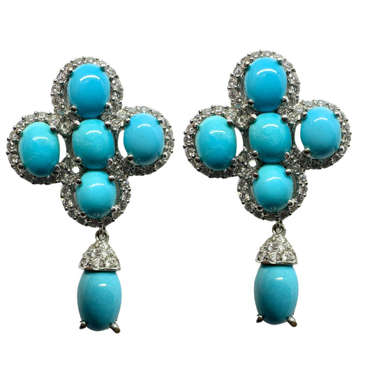 18K White Gold Diamond and Persian Turquoise Earrings