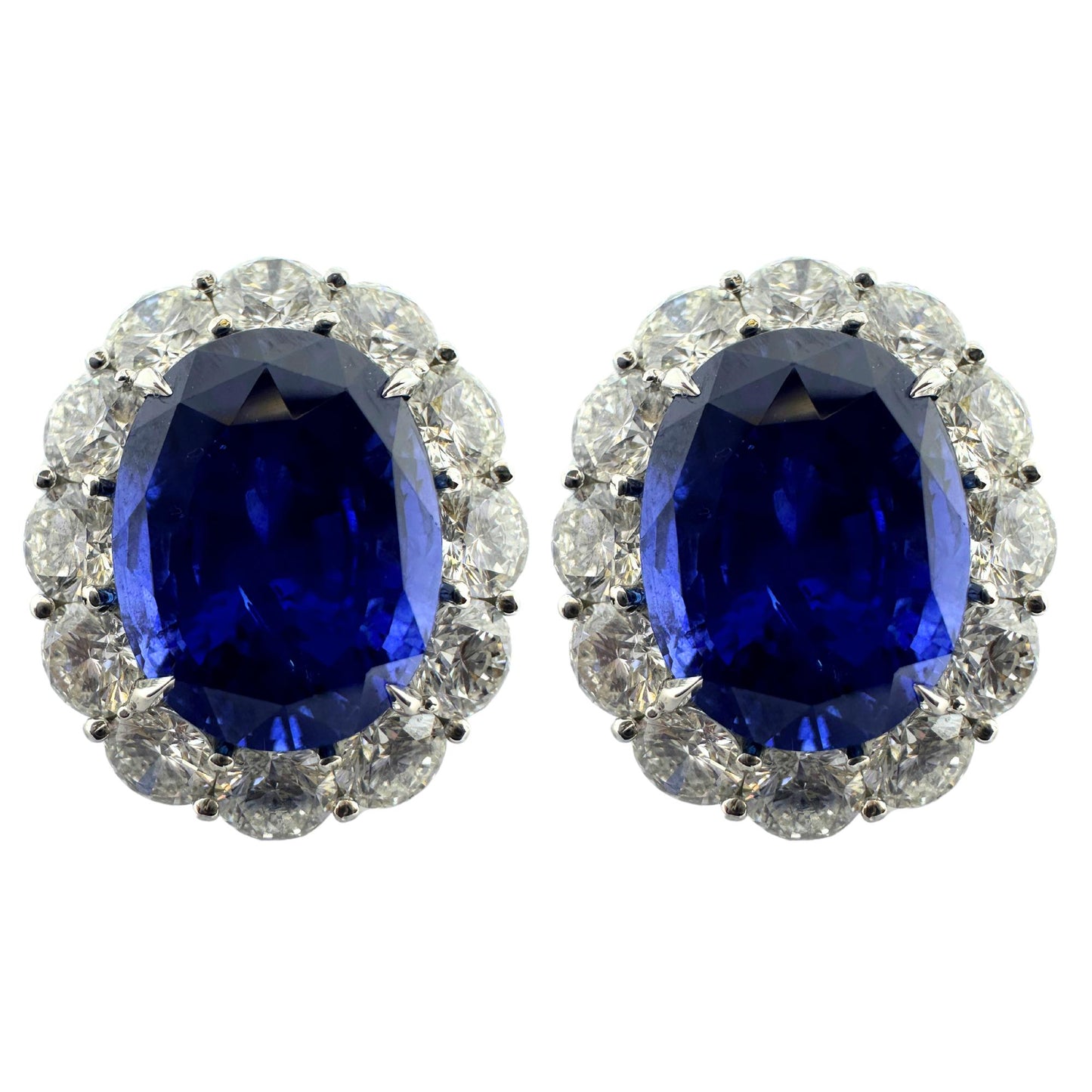 Platinum Sri Lanka Heated Sapphire and Diamond Cluster Earrings