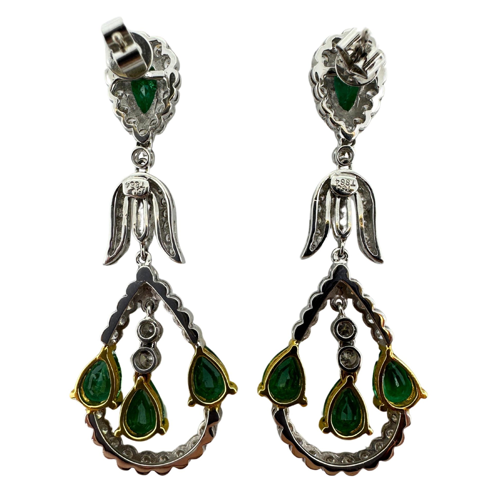 18K Diamond and Pear Shaped Emerald Earrings - Main Image