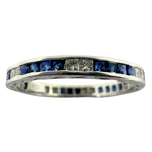 18K White Gold Diamond and Sapphire Band