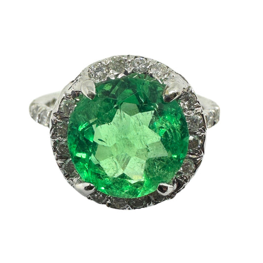 18k Diamond and Emerald Ring