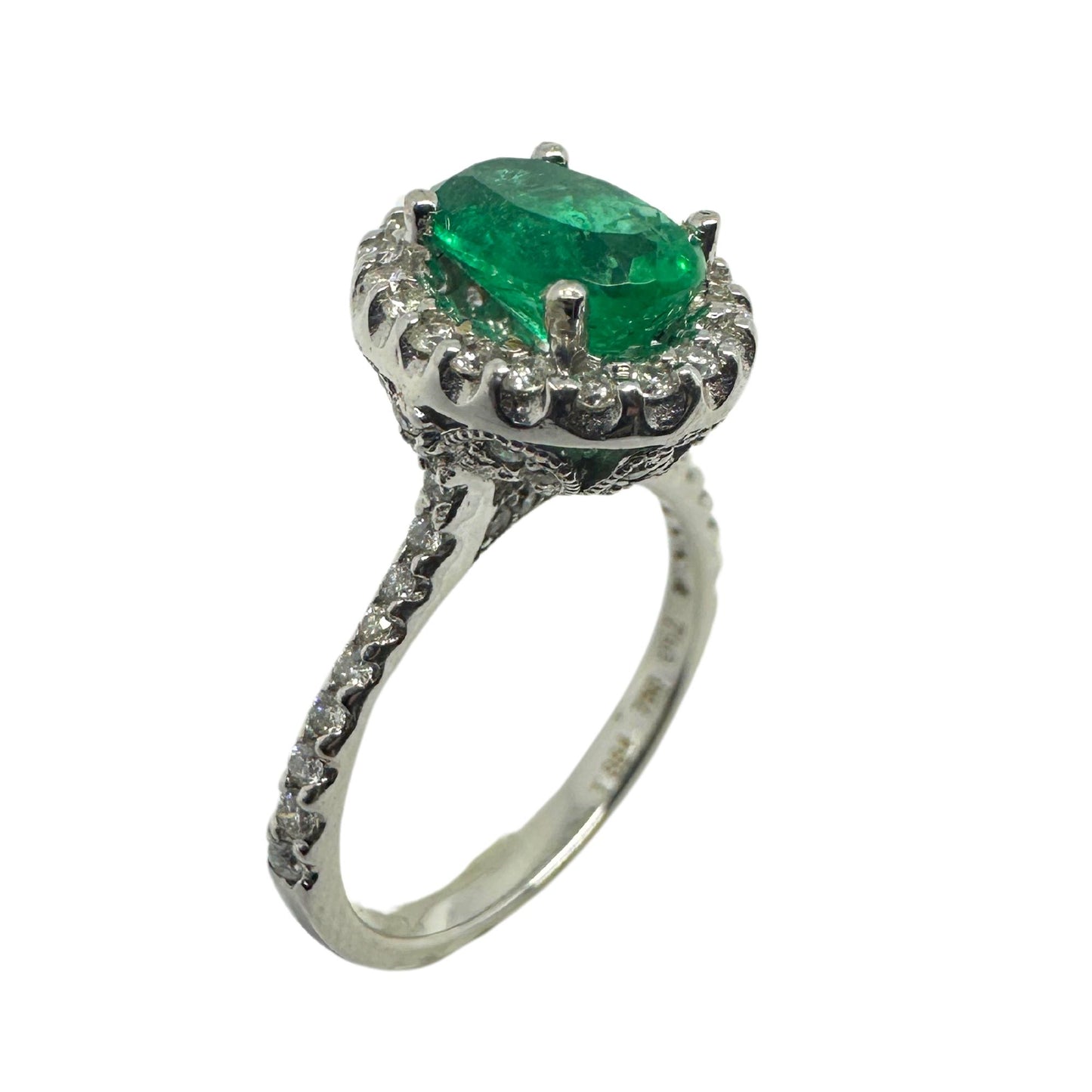 18K White Gold Diamond and Emerald Ring