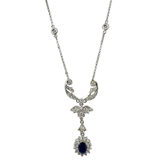 18k White Gold Diamond and Sapphire Necklace