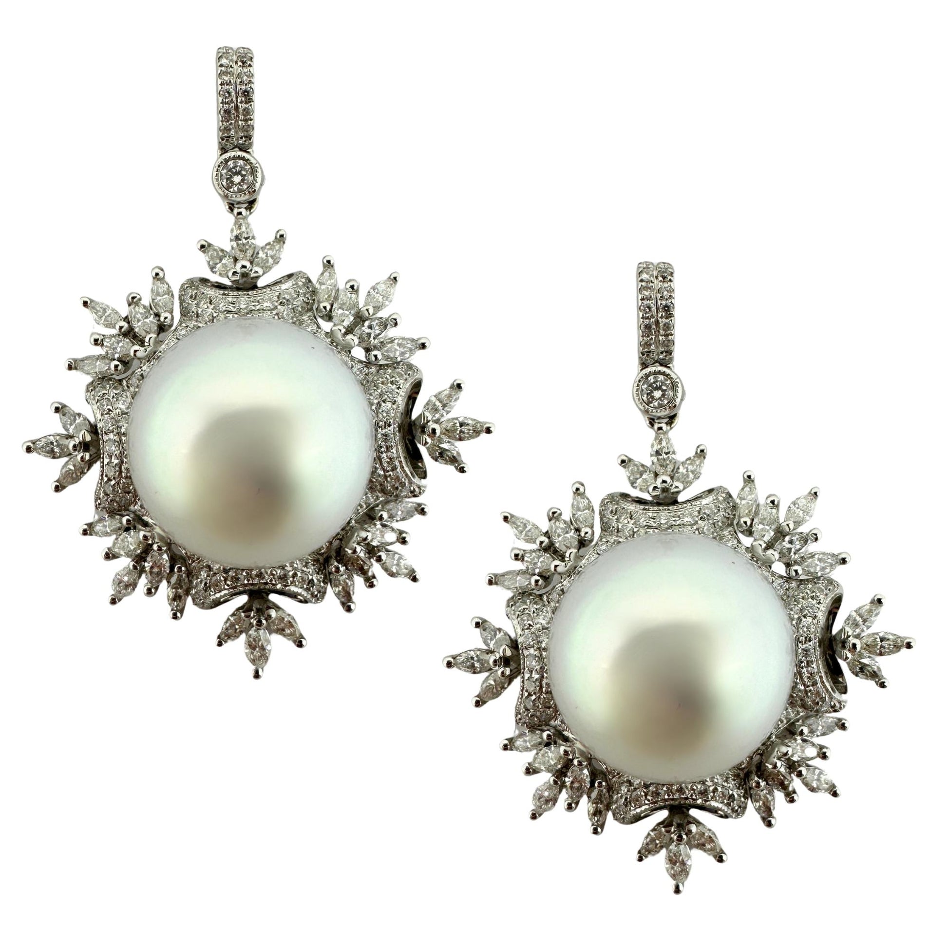 18K White Gold Diamond and Pearl Snowflake Earrings