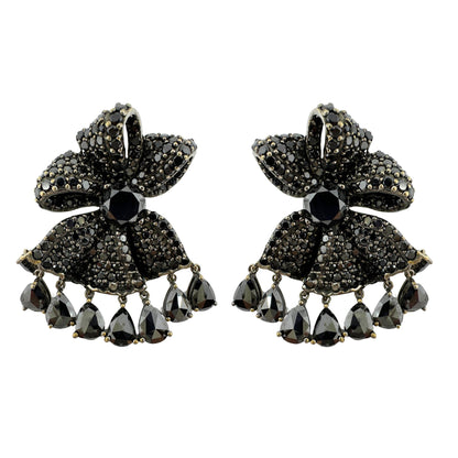 18K Pear Cut Black Diamond Earrings