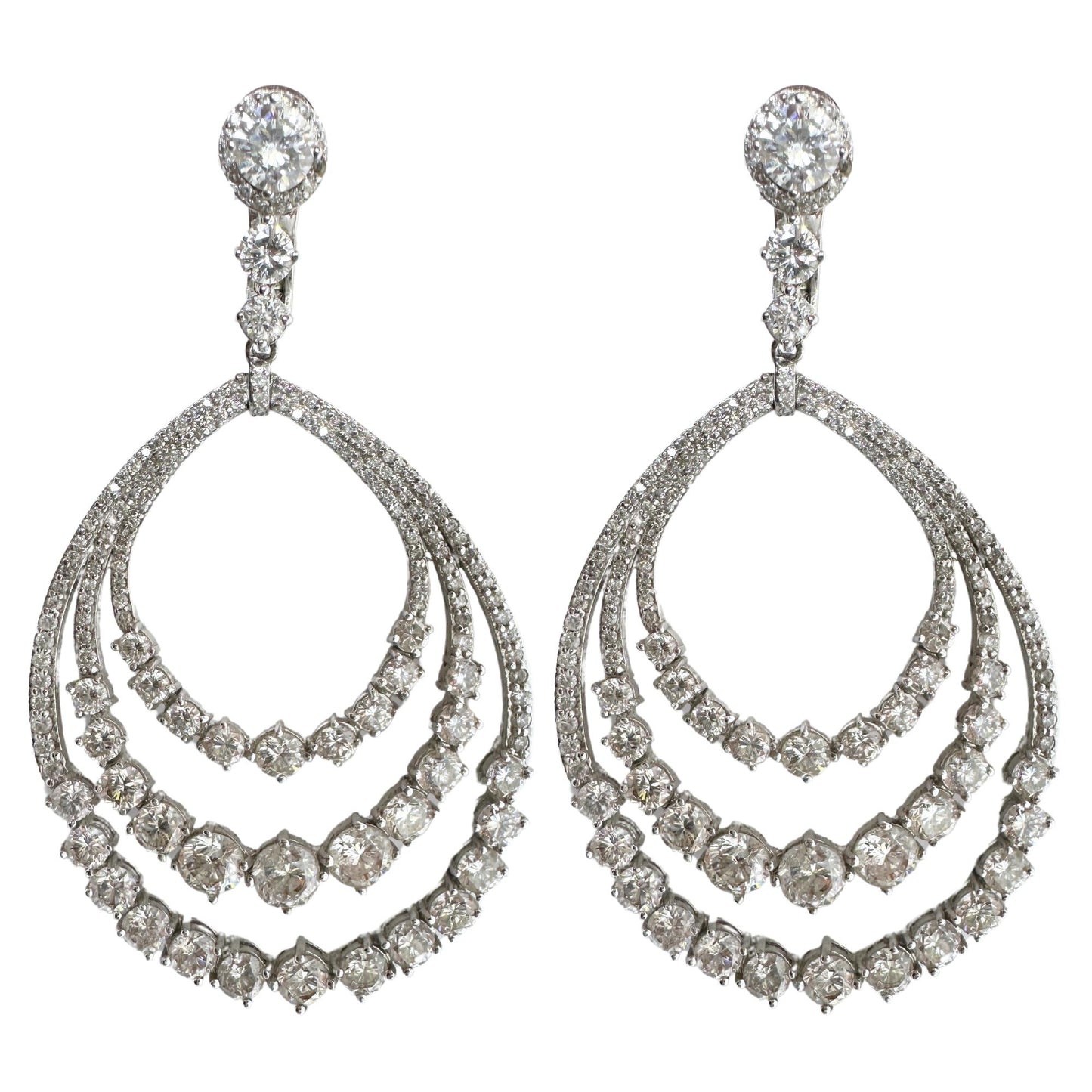 14K White Gold Diamond Dangle Earrings