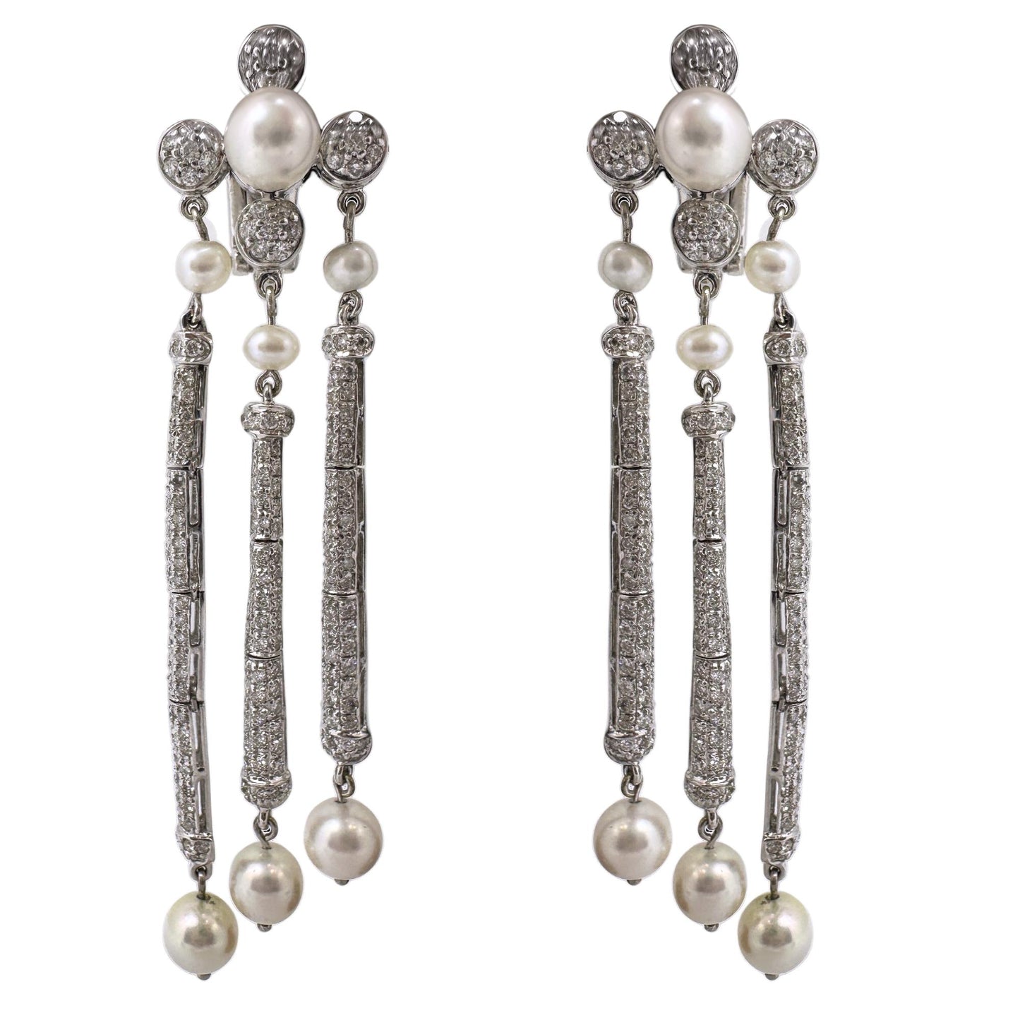 18K White Gold Diamond and Pearl Drop Earrings