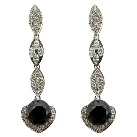 18K White Gold Black and White Diamond Drop Earrings