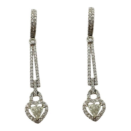 18K White Gold Trillion Cut Diamond Heart Drop Earrings