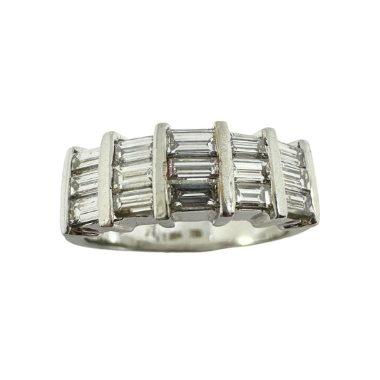 18k White Gold Baguette Cut Diamond Wide Band Ring