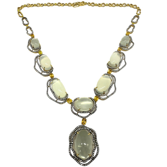 18K Yellow Gold Diamond, Yellow Sapphire and Moonstone Necklace