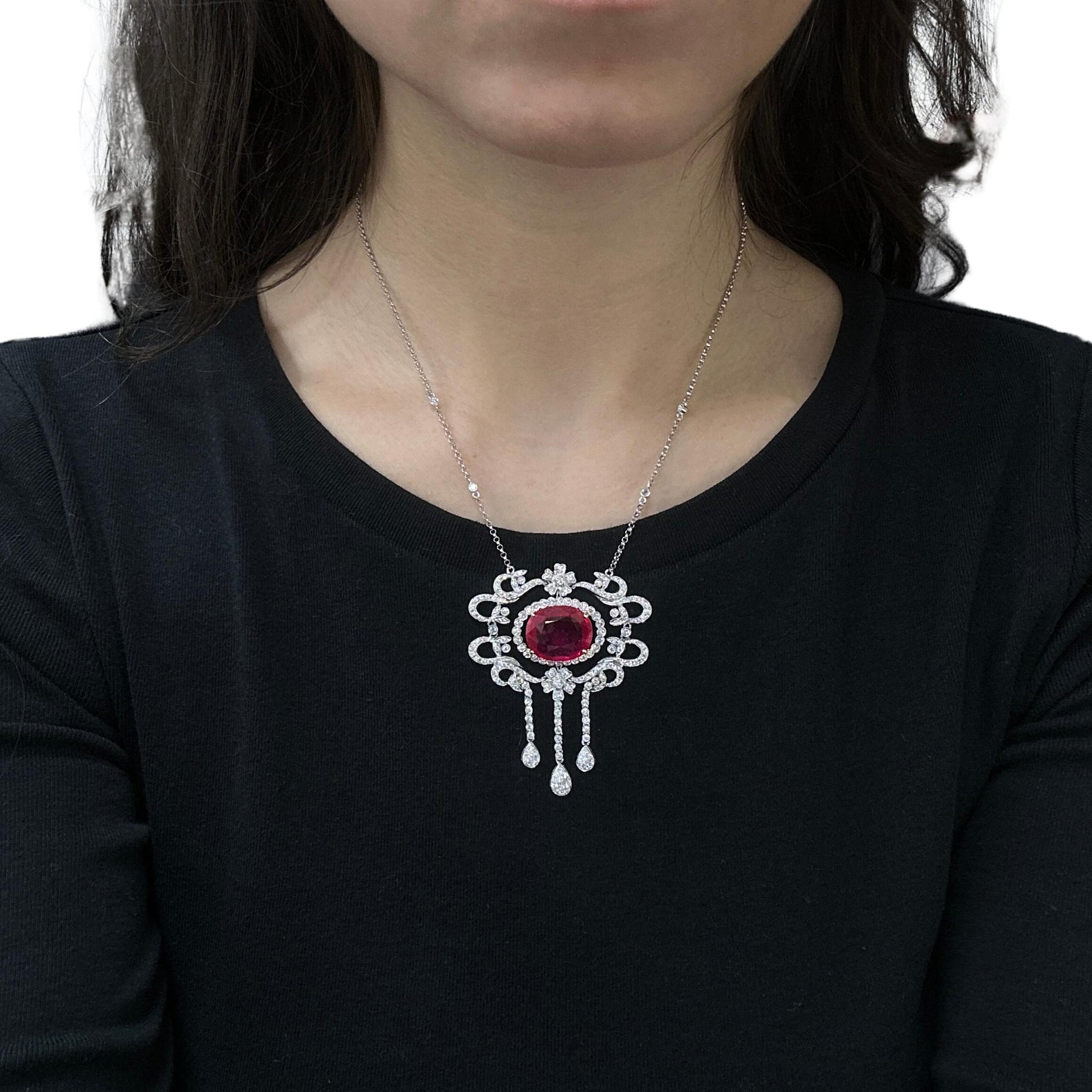 18K Two Tone Diamond and African Ruby Necklace