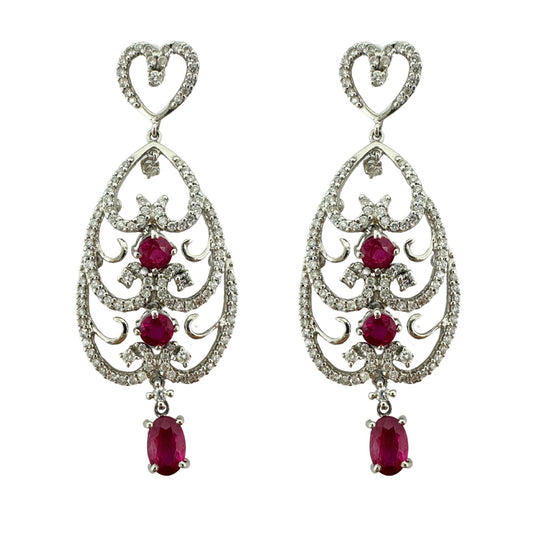 18K White Gold Diamond and Ruby Earrings