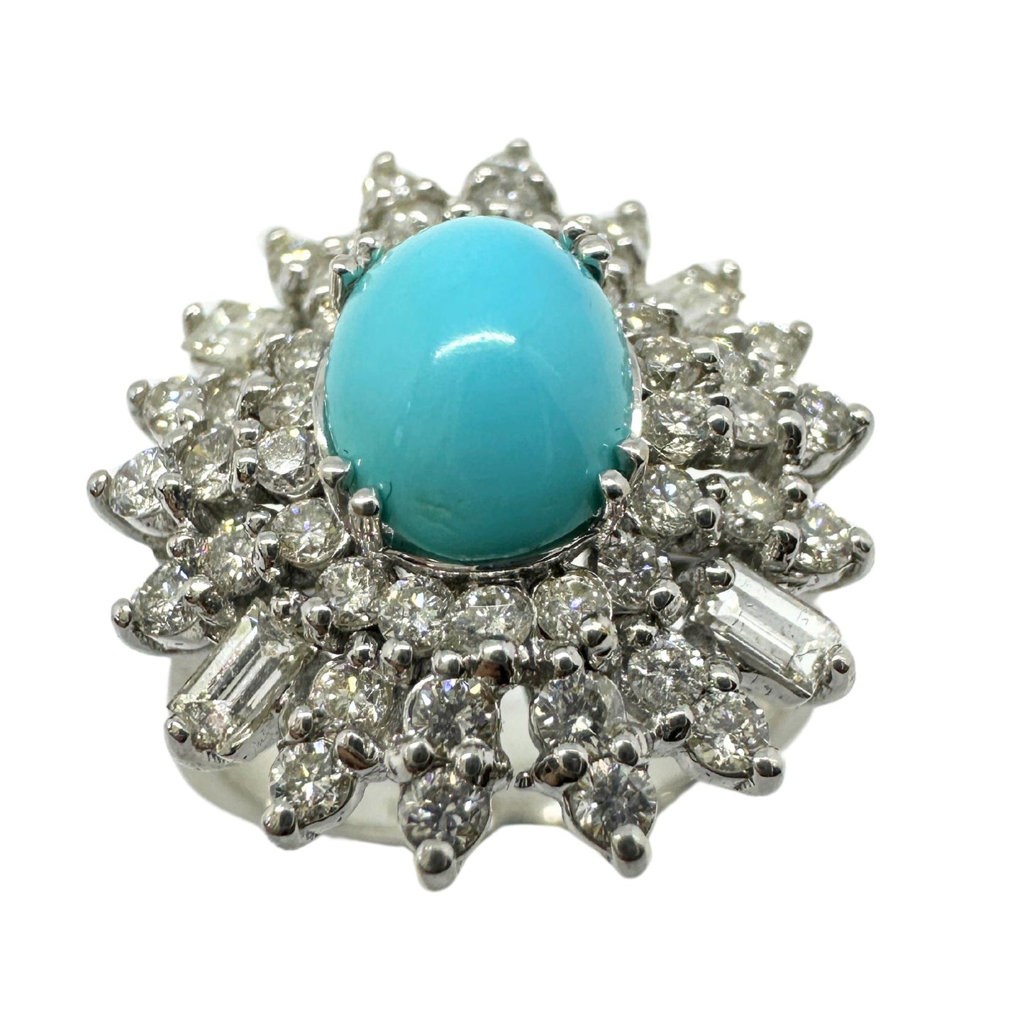 18k White Gold Diamond and Persian Turquoise Cluster Ring