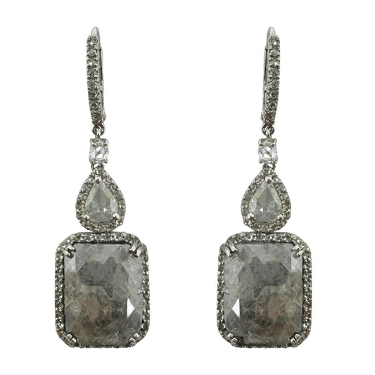 18K White Gold Rose Cut Diamond Drop Earrings