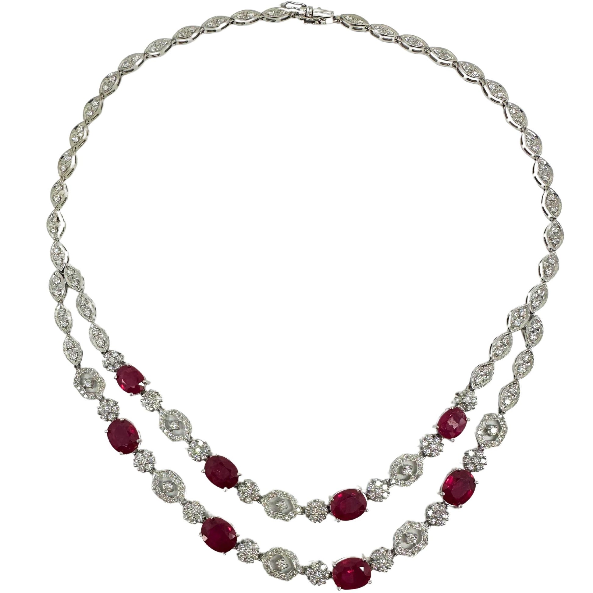 18K White Gold Diamond and African Ruby Necklace