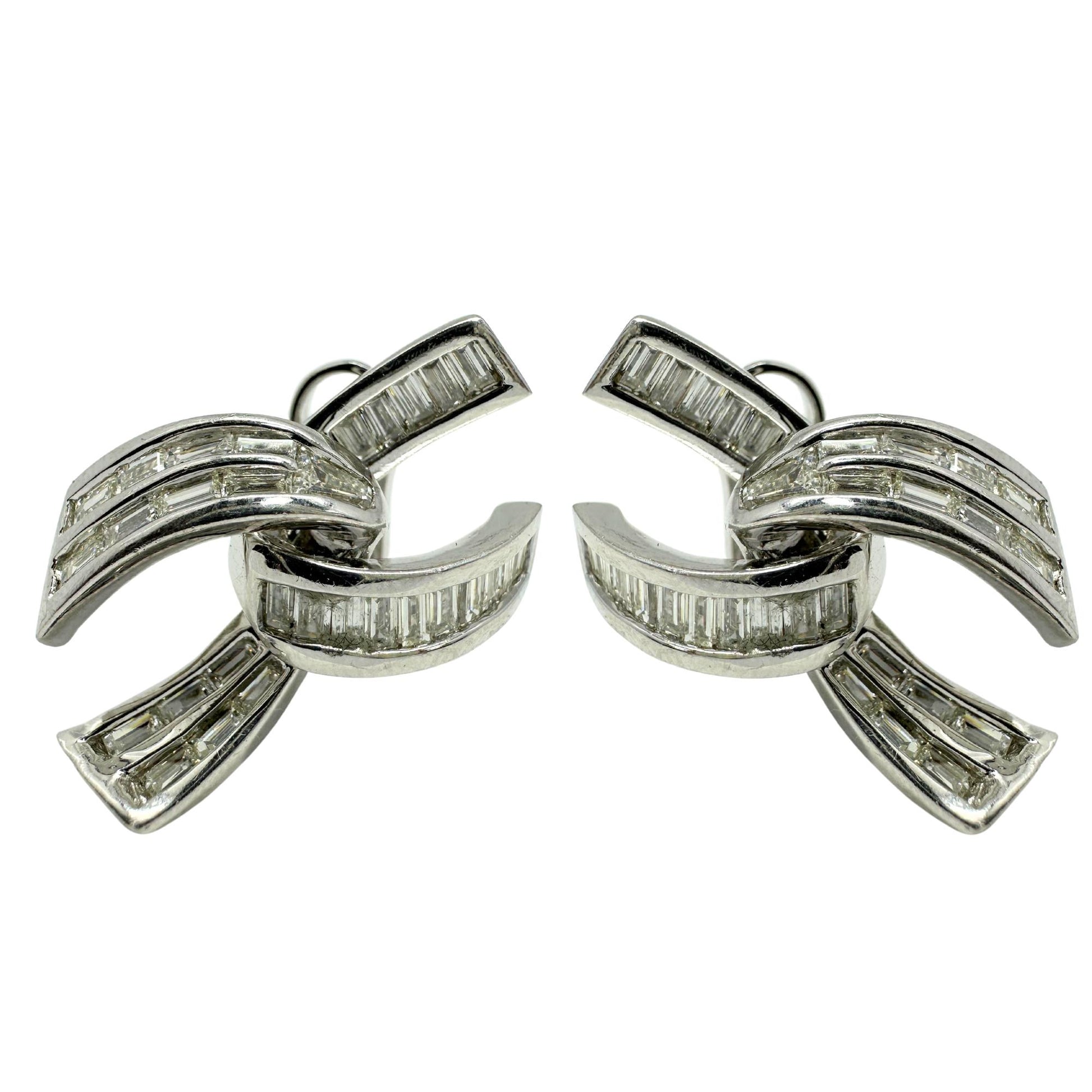 Platinum Baguette Cut Diamond Earrings