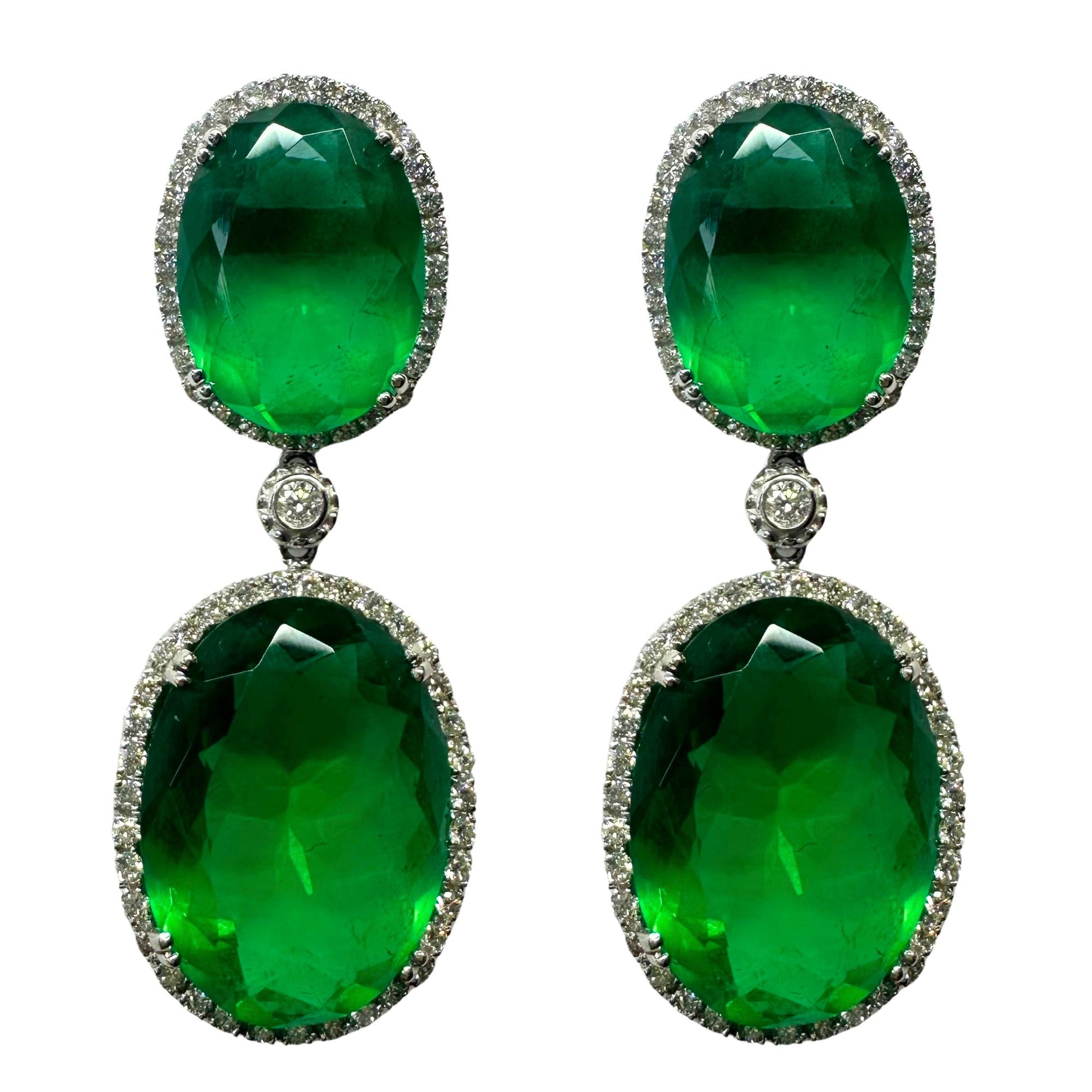 18K White Gold Diamond and Green Quartz Drop Earrings